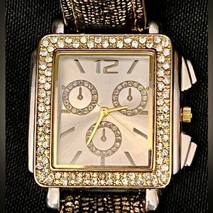 Joan Rivers Classics Collection Black Gold Silver Womens McBling Bling Y2K Watch